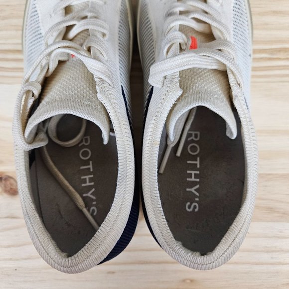 Rothy’s Lace Up Sneakers Classic Navy and Cream Striped - Picture 10 of 12